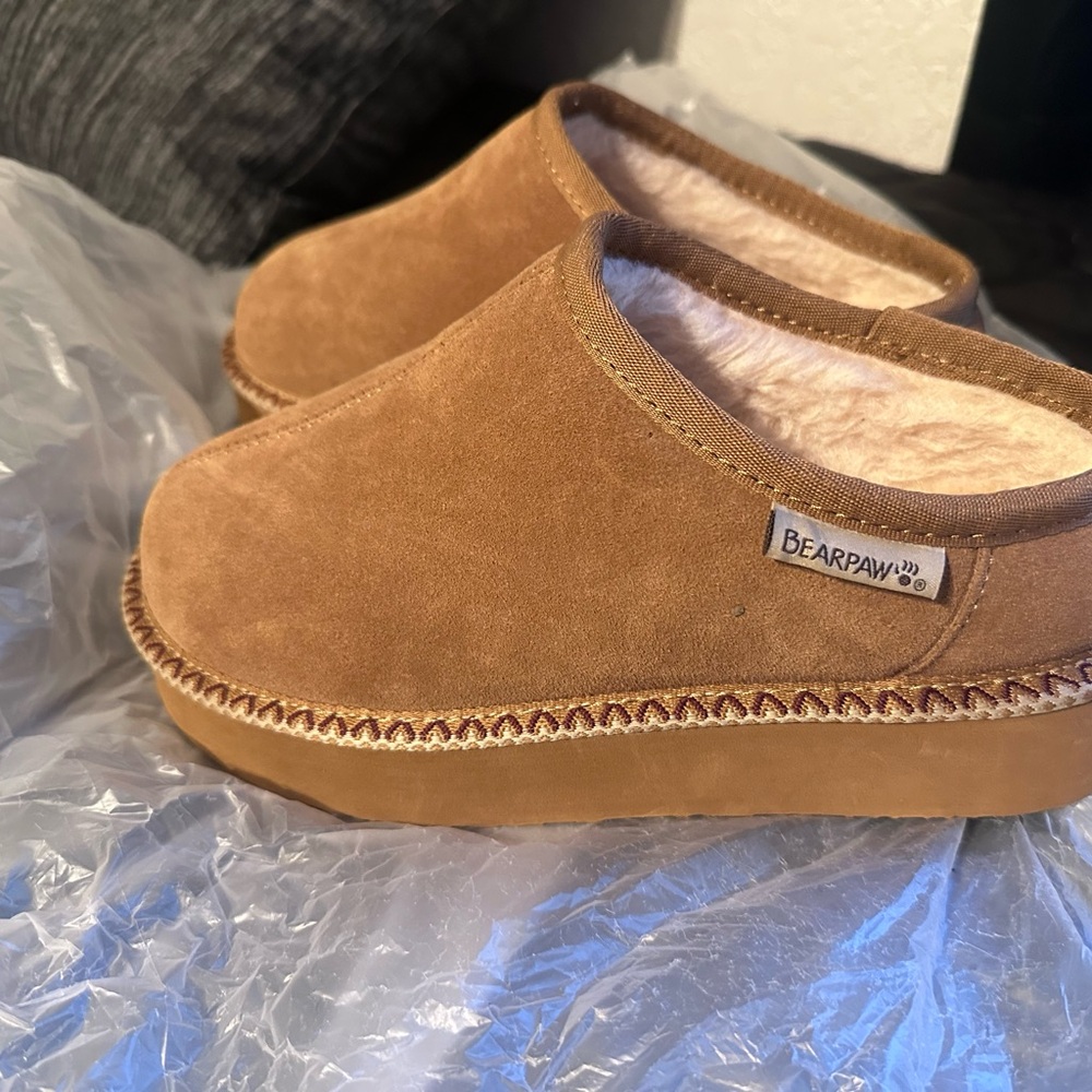 BearPaw Chestnut Suede Clogs